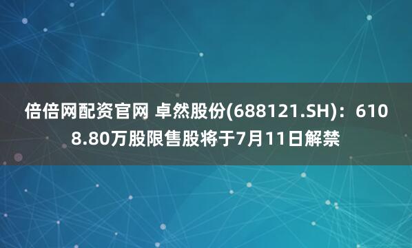 倍倍网配资官网 卓然股份(688121.SH)：6108.80万股限售股将于7月11日解禁